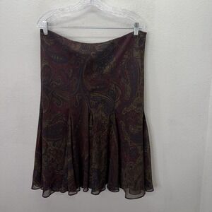 Chaps Maroon Paisley Midi Skirt Whimsigoth Fairy Boho Y2K Ruffle Chiffon Sz 12